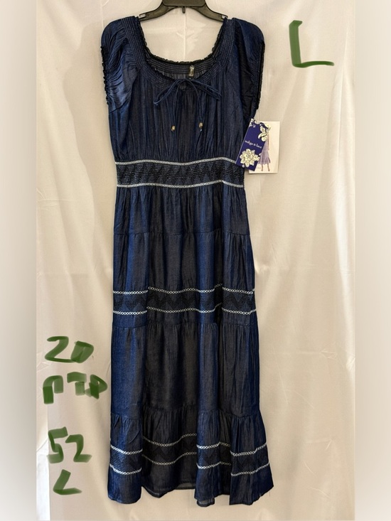 Indigo & Lace Dresses & Skirts - Navy Blue Tiered Maxi Dress with Tie Neck